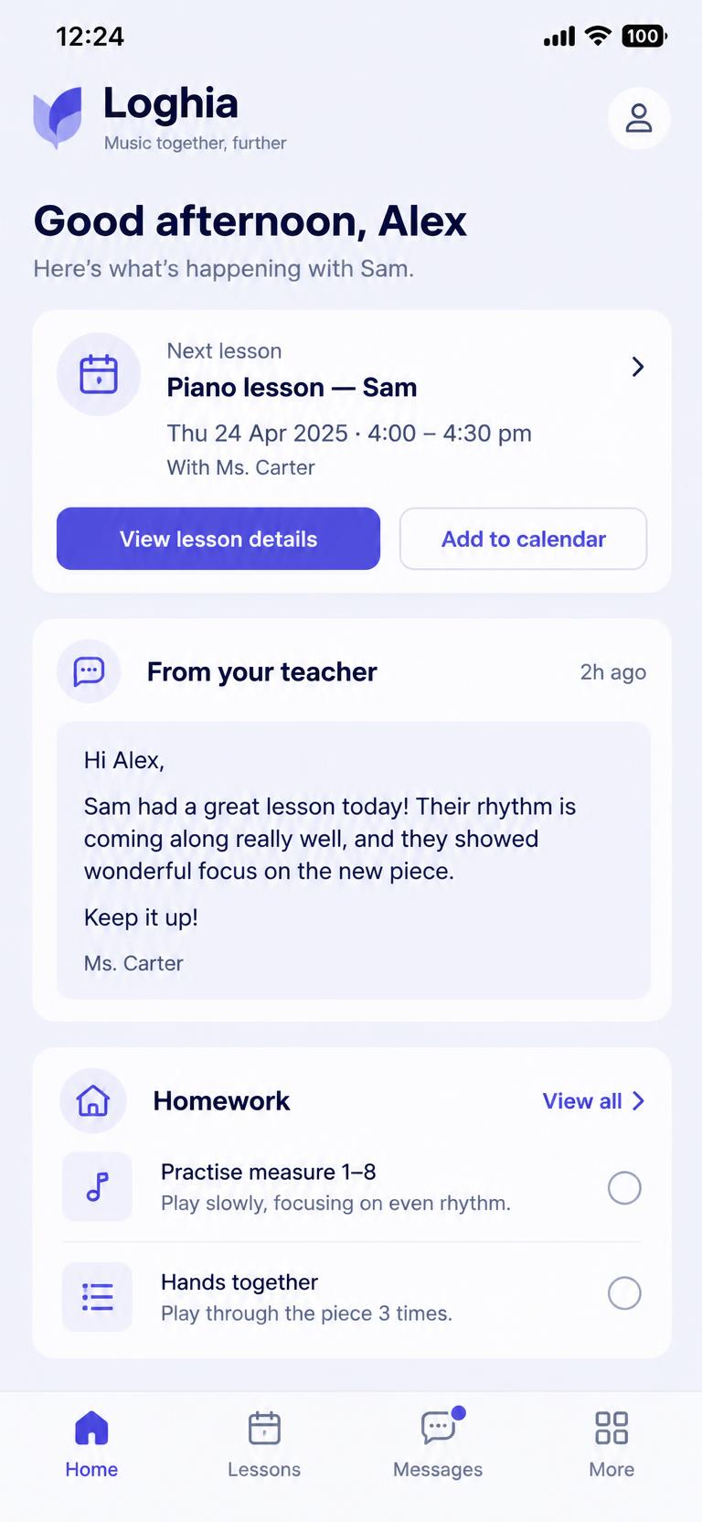 Illustration of Loghia parent messages and homework
